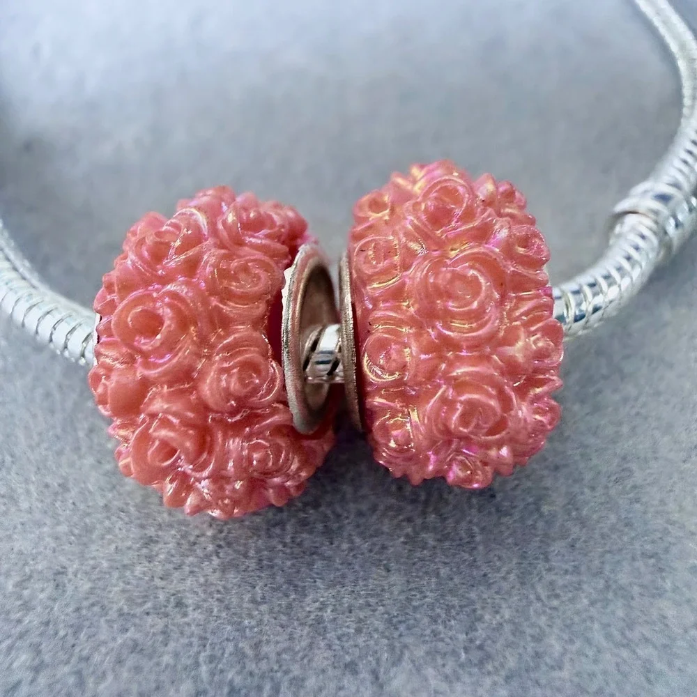 Set of 2 Orange Rose Floral Spacers Charms fits PANDORA